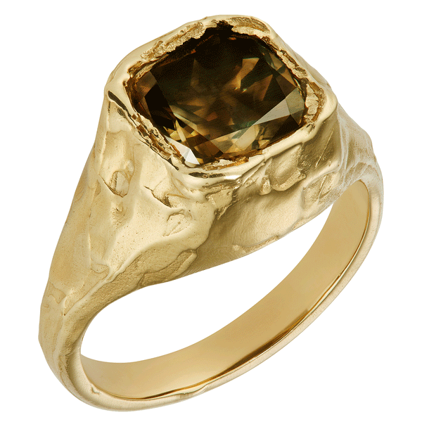 LX 3.85ct Green Diamond Organic Engagement Signet Ring