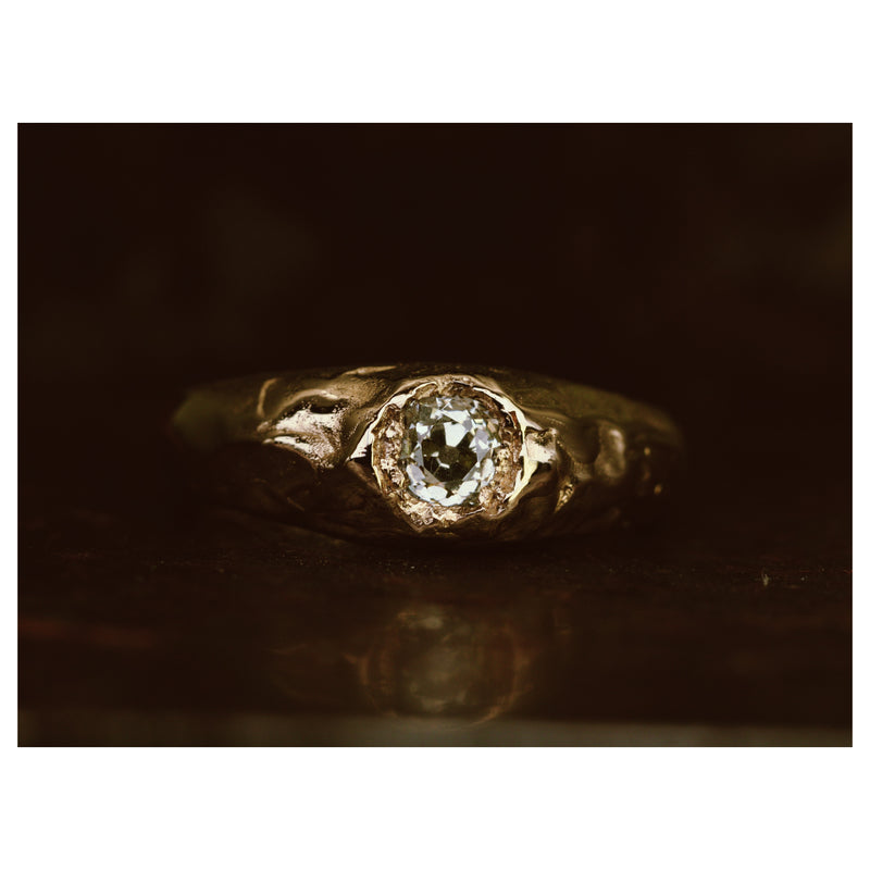 X 0.7ct Old Cut Diamond Engagement Signet Ring