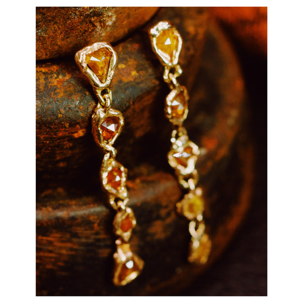 X 5ct Mixed Cut Autumnal Five Drop Organic Diamond Stud Earrings