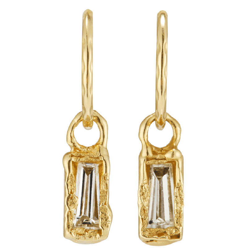 Armach 1ct Lemon Baguette Diamond Drops | LI 10mm Hammered Clicker Hoop Earrings