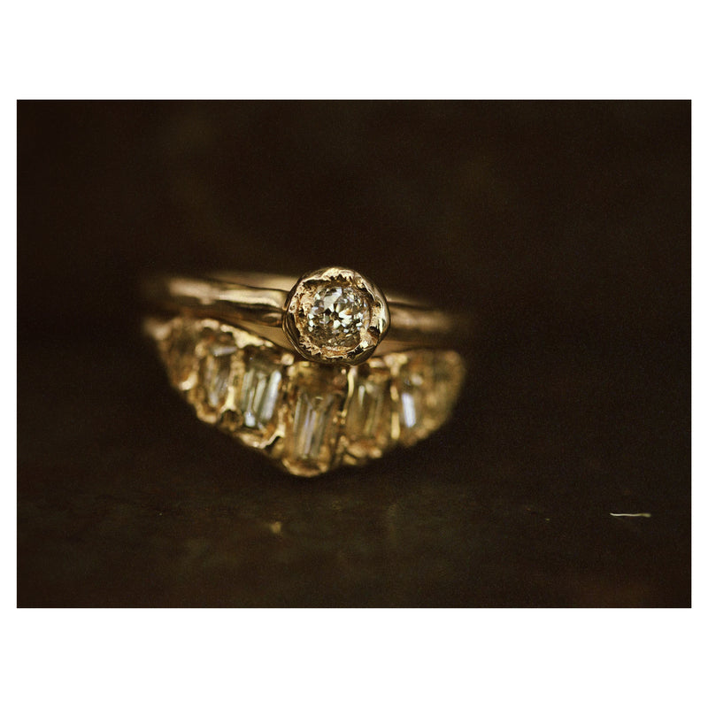 X 0.45ct Old Cut Yellow Diamond Organic Engagement Ring