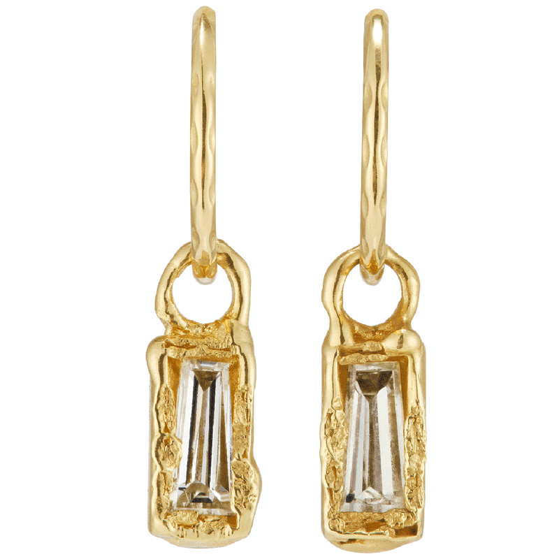 Armach 1ct Lemon Baguette Diamond Drops | LI 12mm Hammered Clicker Hoop Earrings
