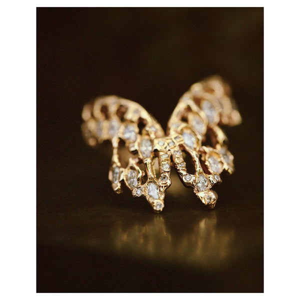 X OOAK White Diamond Scatter Crown V Shape Ring