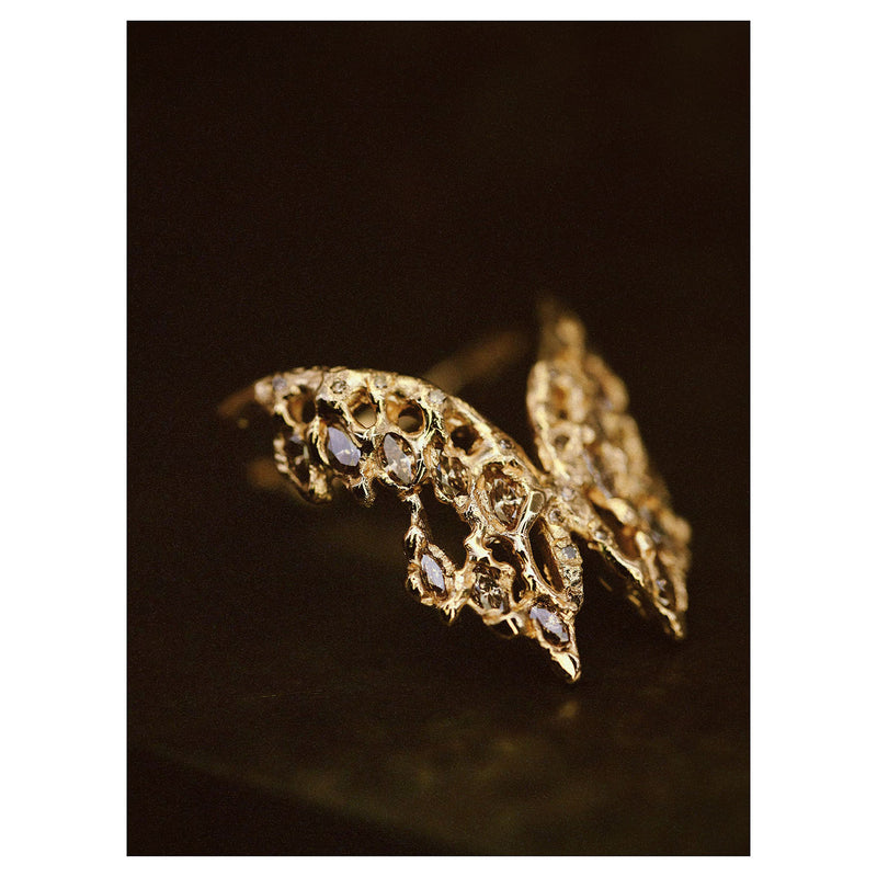 X OOAK Champagne Diamond Scatter Crown V Shape Ring