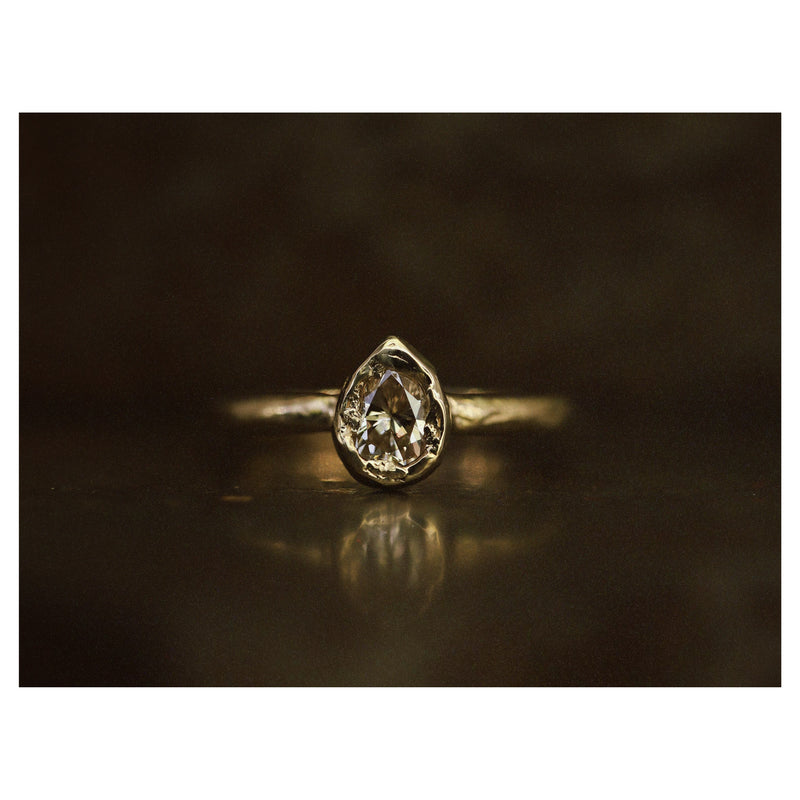 X Pale 0.7ct Pear Pale Champagne Diamond Organic Engagement Ring