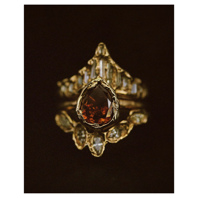 X 2ct Fancy Orange Pear Diamond Organic Engagement Ring