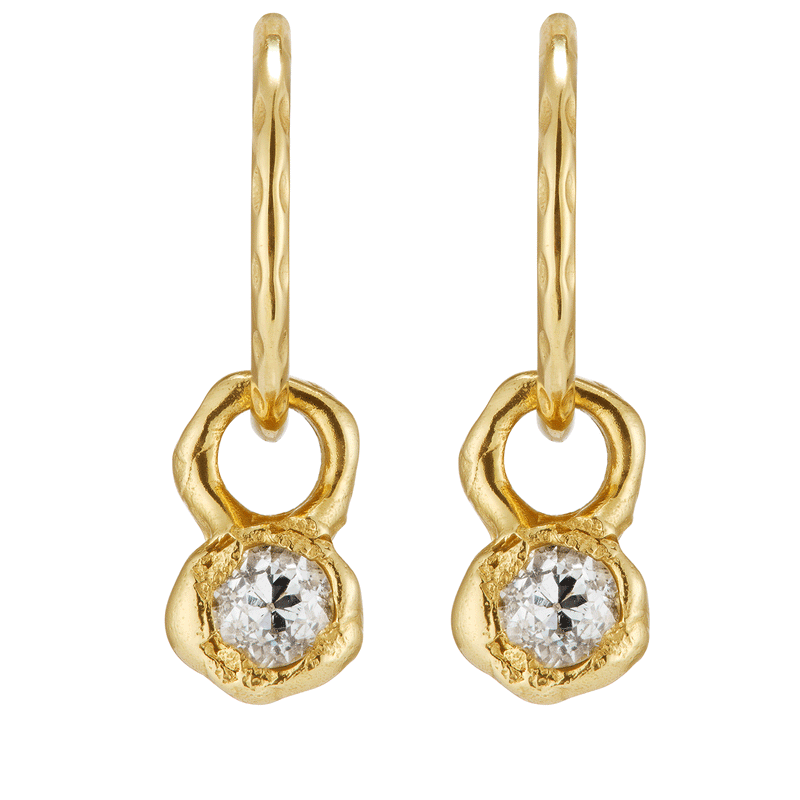 X 0.5ct Old Cut Diamond Drops | LI 12mm Hammered Clicker Hoop Earrings