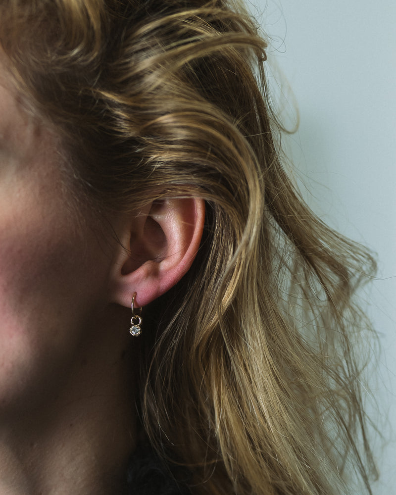 X 0.5ct Old Cut Diamond Drops | LI 10mm Hammered Clicker Hoop Earrings