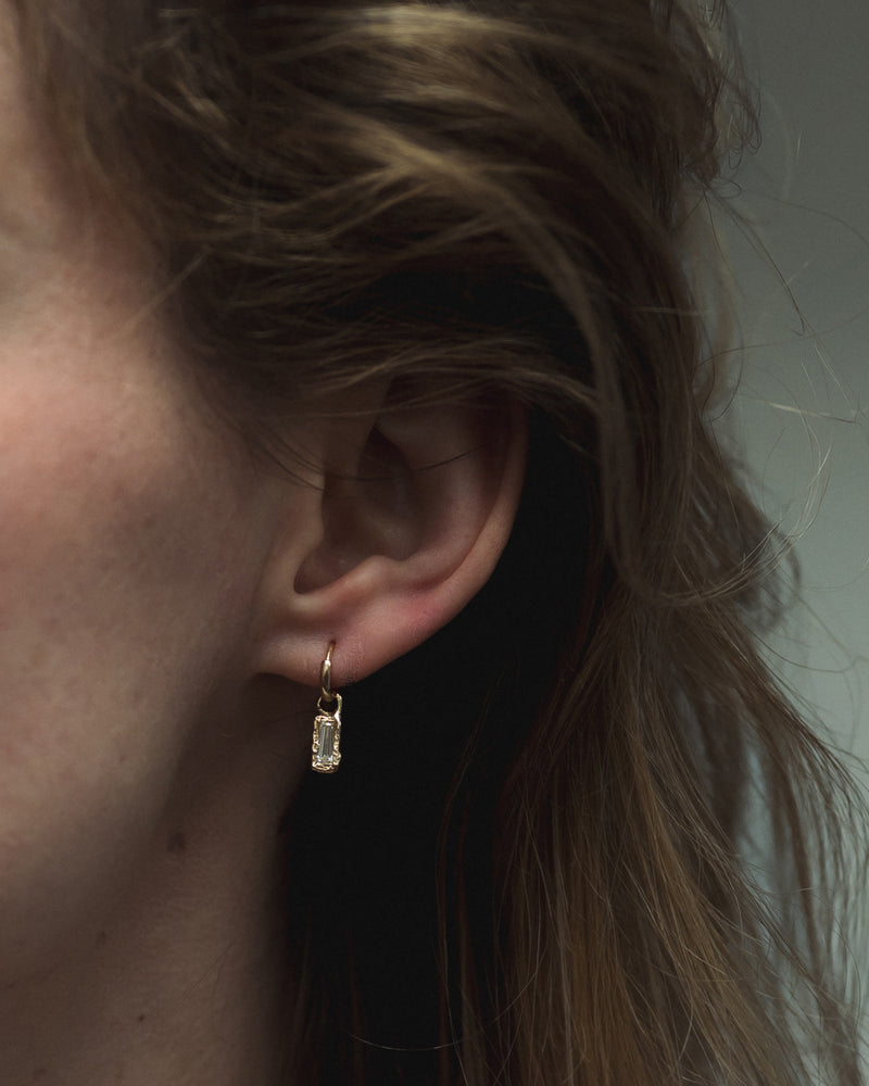 Armach 1ct Lemon Baguette Diamond Drops | LI 10mm Textured Clicker Hoop Earrings