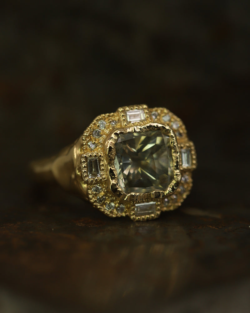 Armach Cushion Green Diamond Cocktail Ring