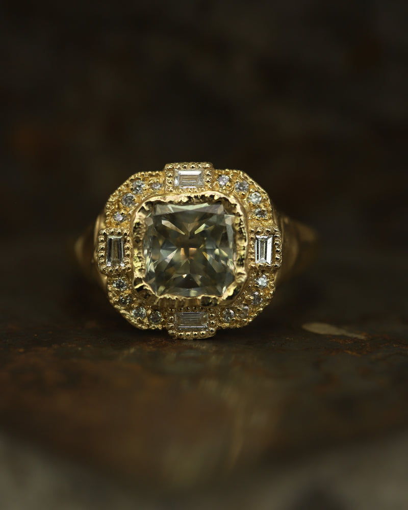 Armach Cushion Green Diamond Cocktail Ring