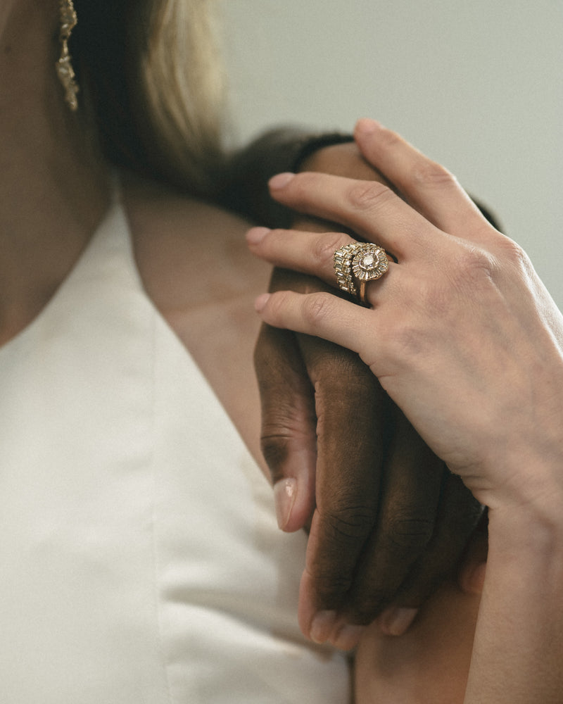 Armach Baguette & Round Diamond Extra Large V Shape Scatter Ring