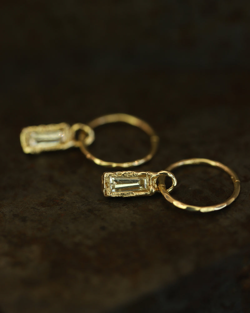 Armach 1ct Lemon Baguette Diamond Drops | LI 12mm Hammered Clicker Hoop Earrings