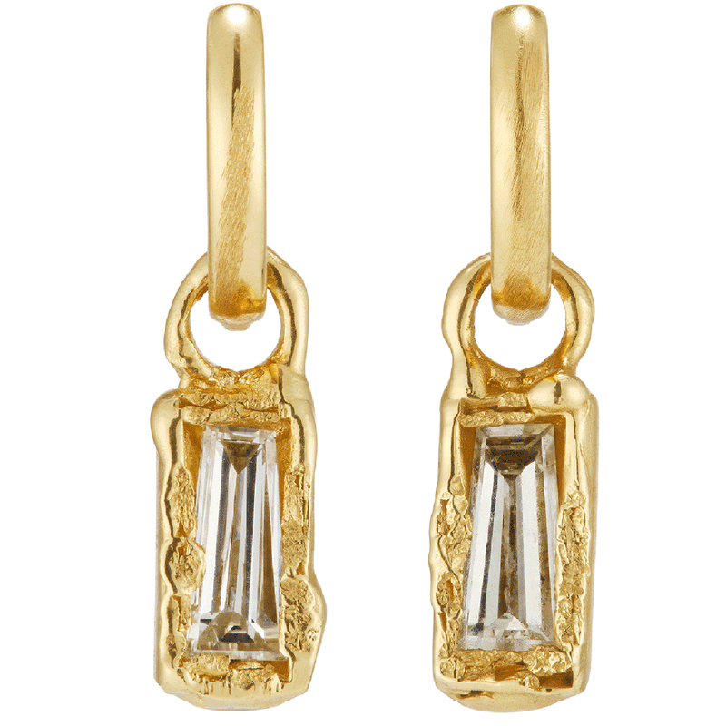 Armach 1ct Lemon Baguette Diamond Drops | LI 10mm Textured Clicker Hoop Earrings