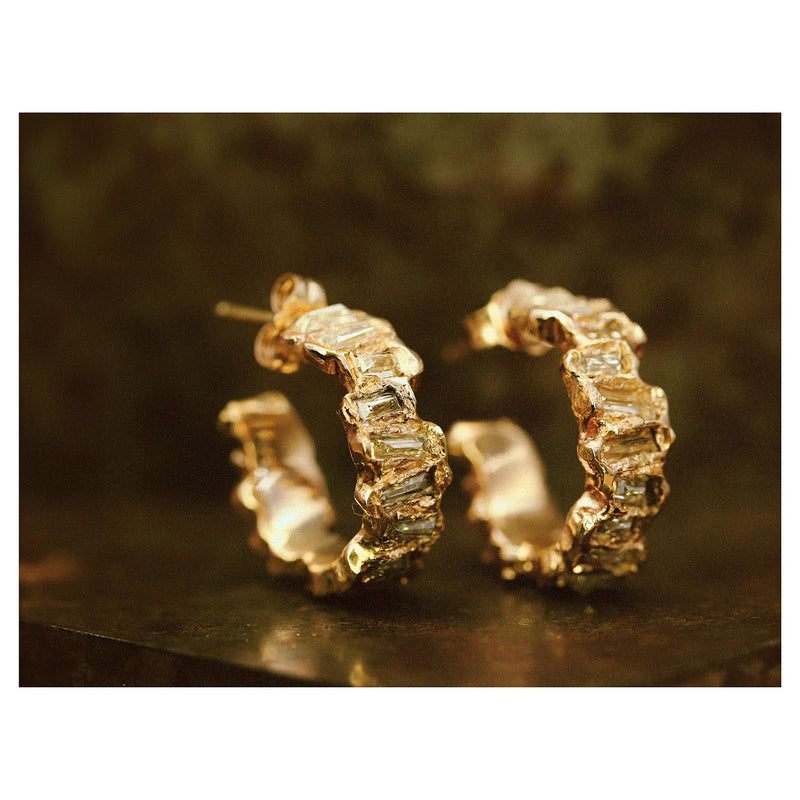 X Lemon Baguette Diamond Scatter Hoop Earrings