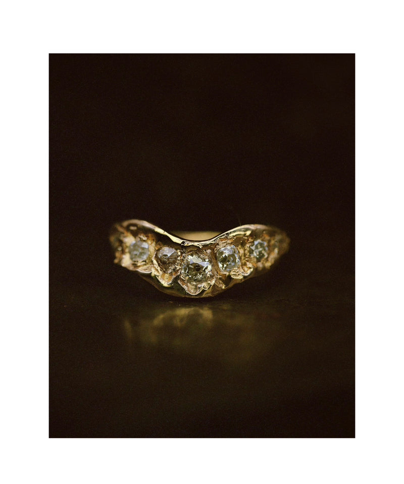 X OOAK 1.2ct Old Cut Diamond V Shape Scatter Ring
