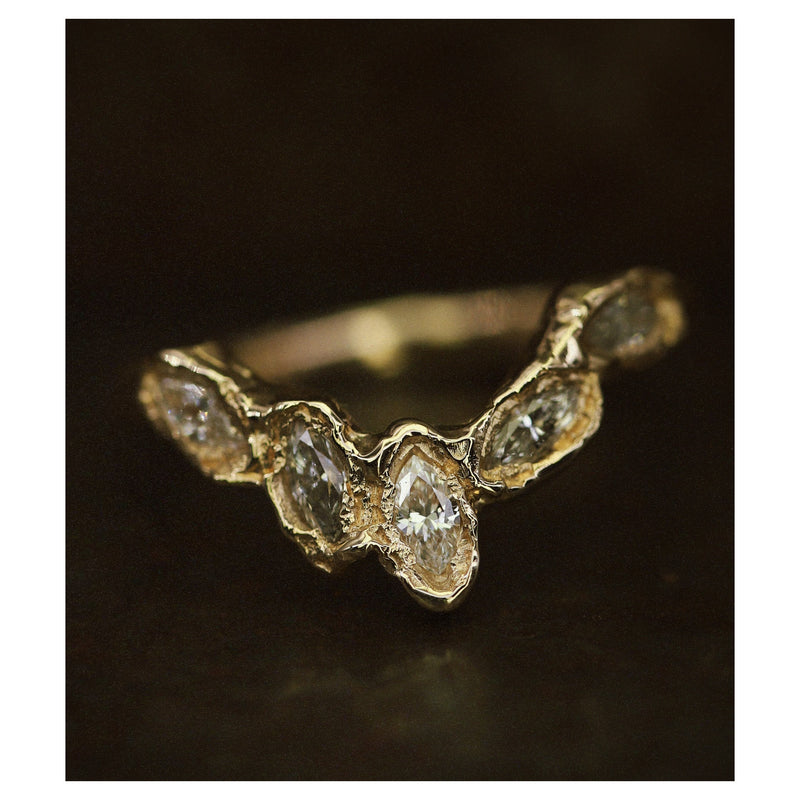 X Marquise Five Diamond V Shape Scatter Ring