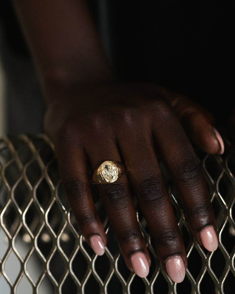 Armach 2.8ct Oval Lemon Diamond Organic Engagement Signet Ring