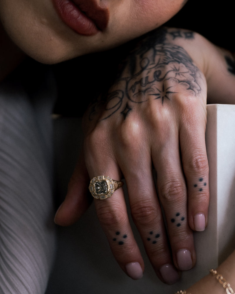 Armach Cushion Green Diamond Cocktail Ring