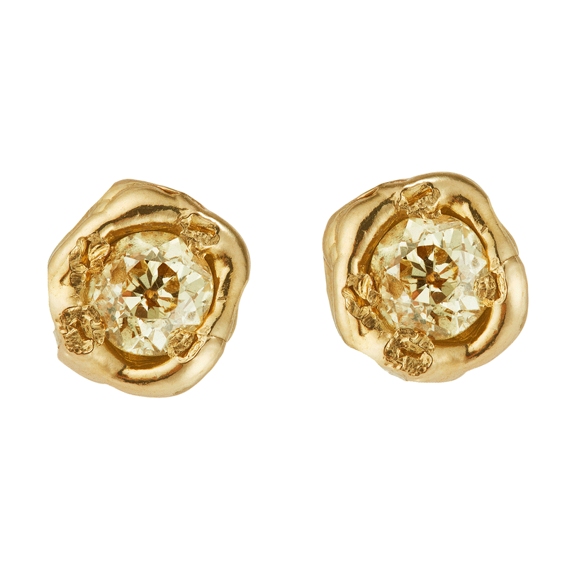 X 0.75ct Old Cut Yellow Diamond Stud Earrings