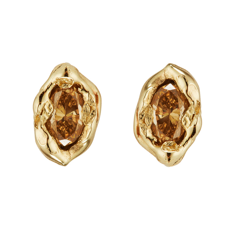 X 0.95ct Champagne Marquise Organic Diamond Stud Earrings