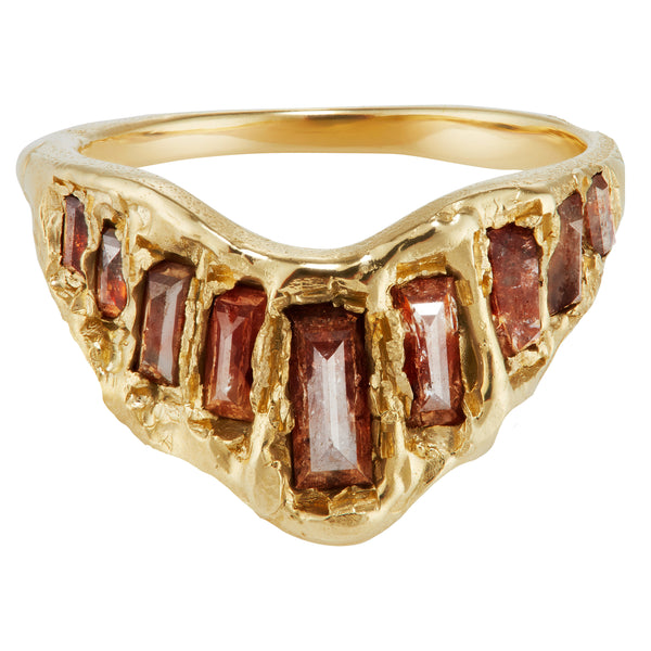 LX Wine Red Baguette Diamond Extra Large V Shape Scatter Ring