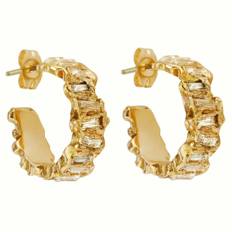 X Lemon Baguette Diamond Scatter Hoop Earrings