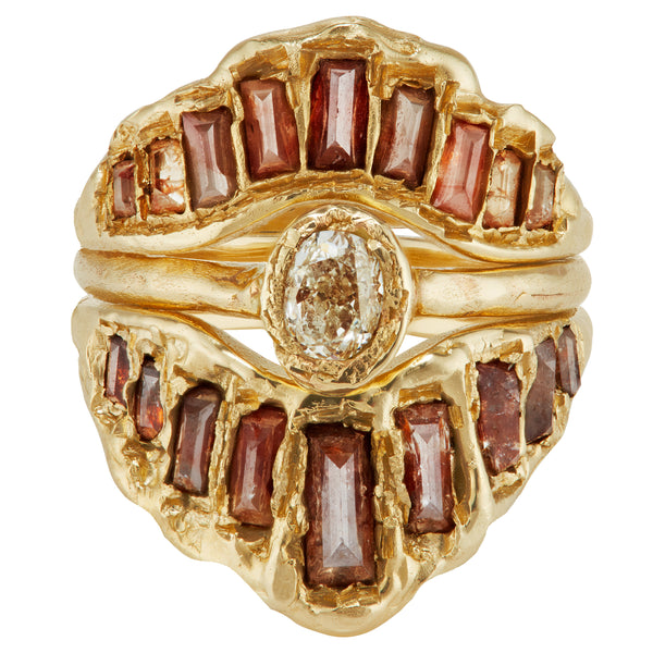 LX Wine Red Baguette Diamond Extra Large V Shape Scatter Ring