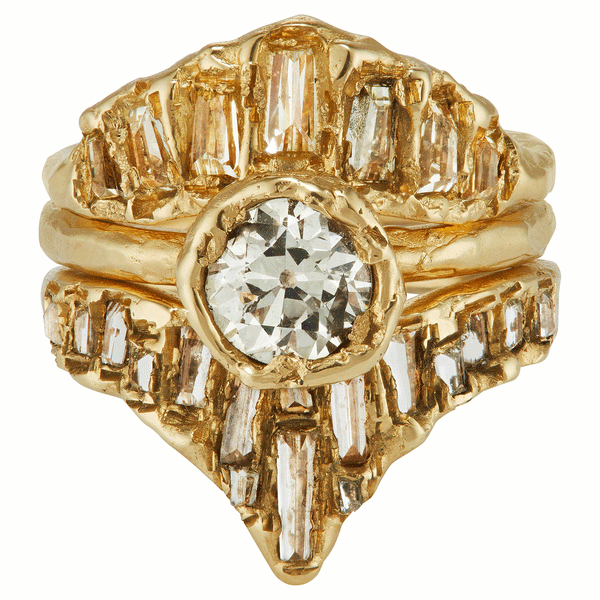 X Lemon Baguette Seven Diamond V Shape Ring
