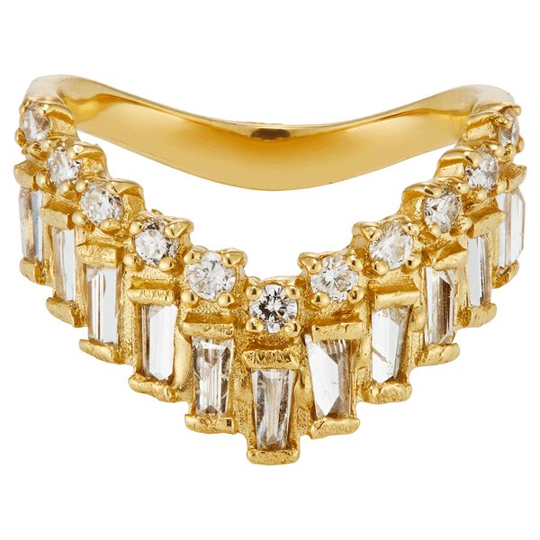 Armach Baguette & Round Diamond Extra Large V Shape Scatter Ring