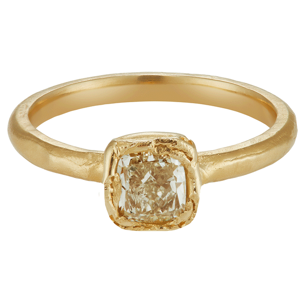 X 0.75ct Lemon Cushion Diamond Organic Engagement Ring