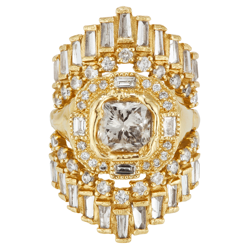 Armach Cushion Icy White Diamond Cocktail Ring