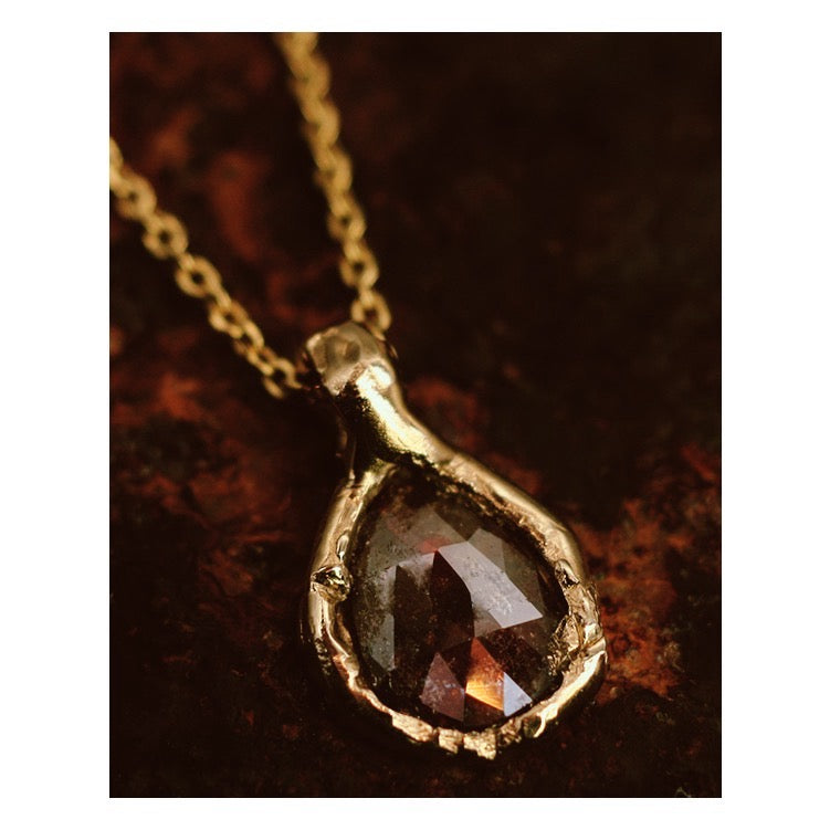 LXI 1.4ct Gold & Wine Red Diamond Nugget Pendant Necklace