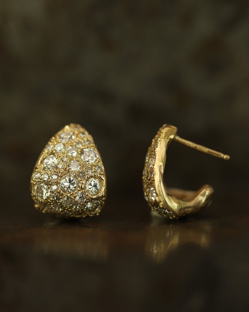 X Old Cut Diamond Wide Huggie Hoop Earrings