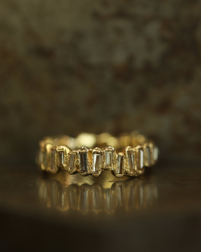 X Molten Champagne Baguette Diamond Eternity Scatter Ring