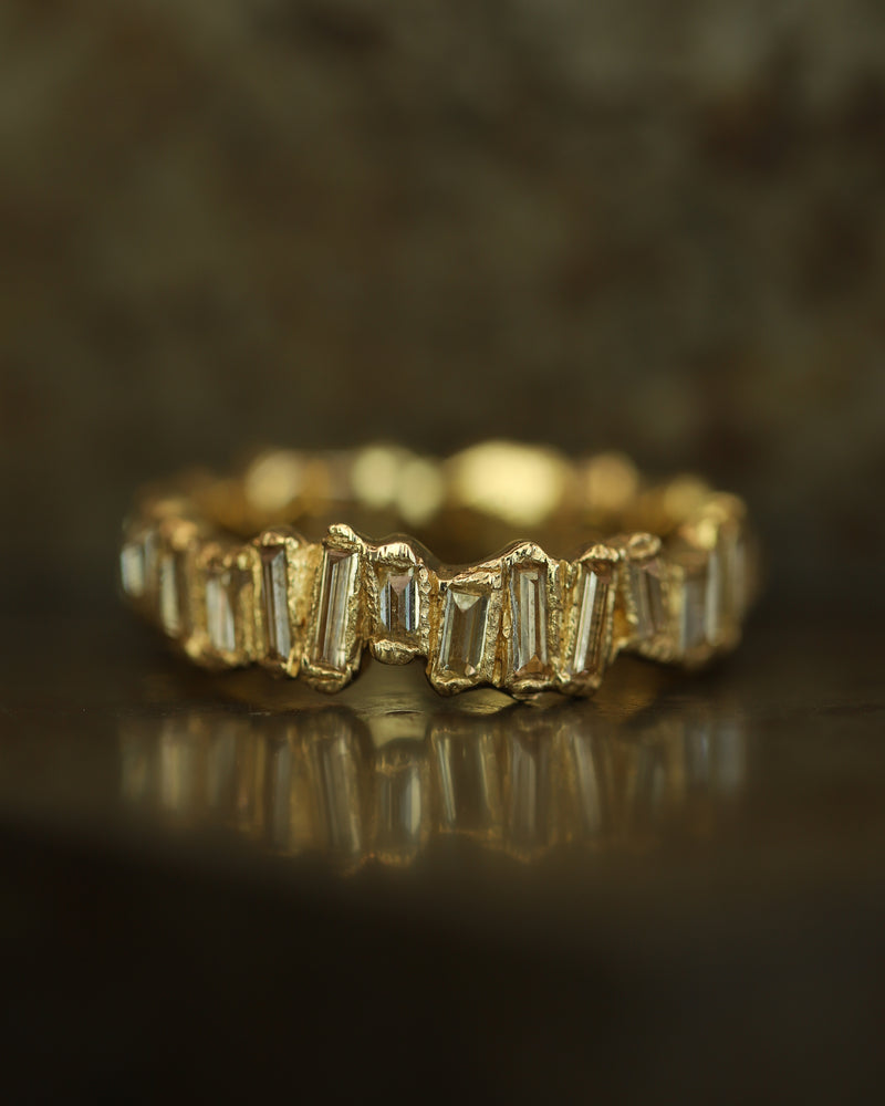 X Molten Champagne Baguette Diamond Eternity Scatter Ring