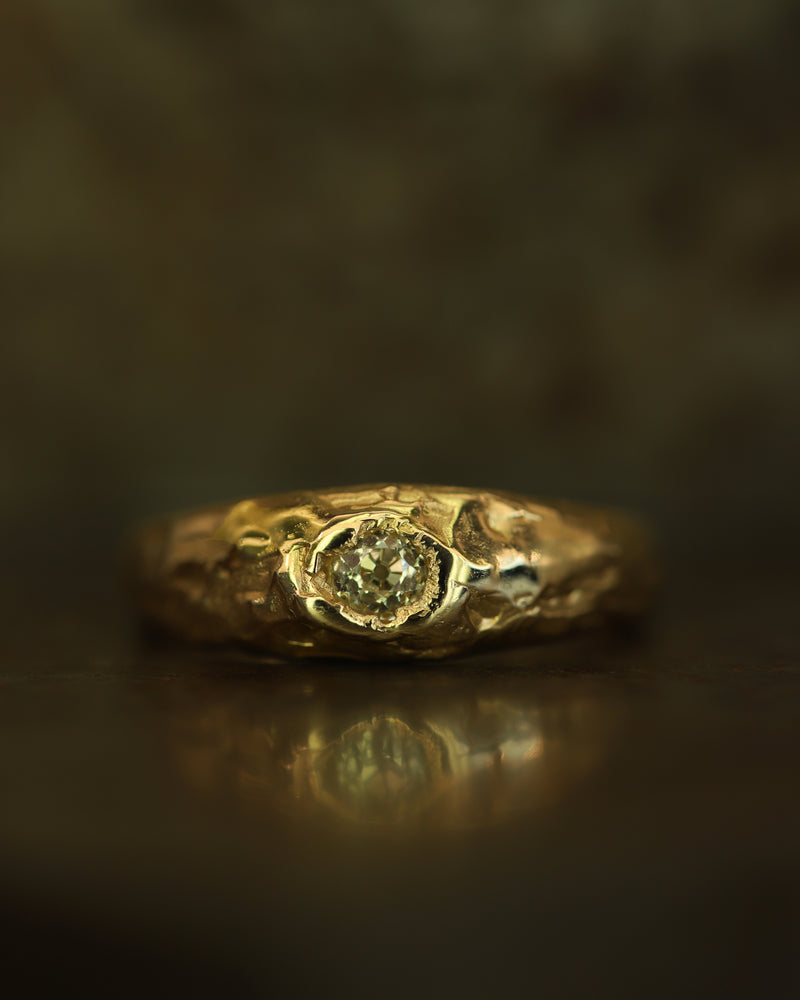 X 0.5ct Old Cut Yellow Diamond Engagement Signet Ring