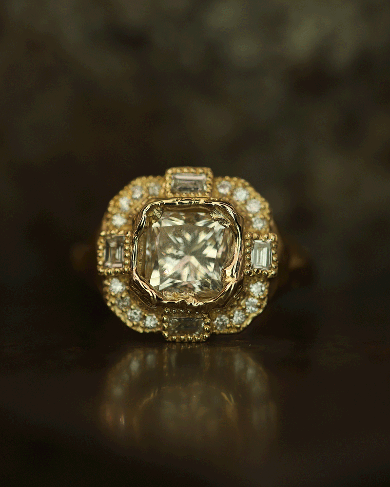 Armach Cushion Icy White Diamond Cocktail Ring