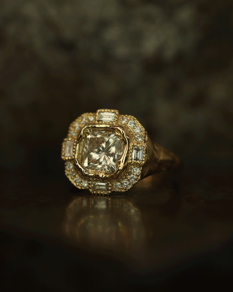 Armach Cushion Icy White Diamond Cocktail Ring