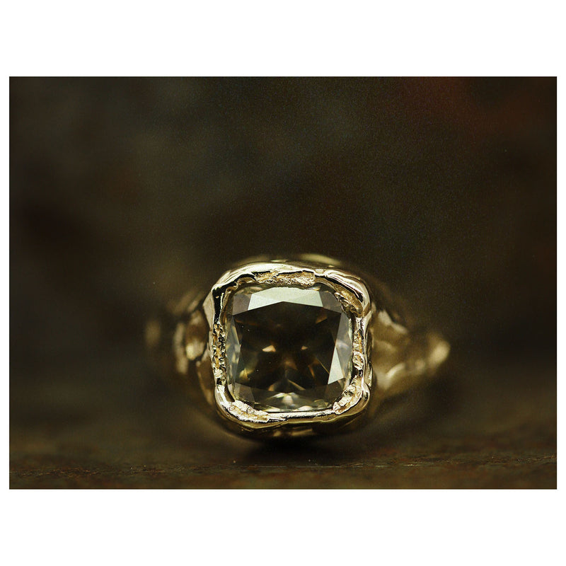 LX 3.85ct Green Diamond Organic Engagement Signet Ring