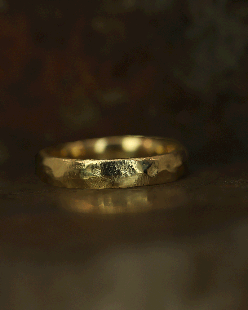 LXV 4mm Gold Hammered D Shape Wedding Band