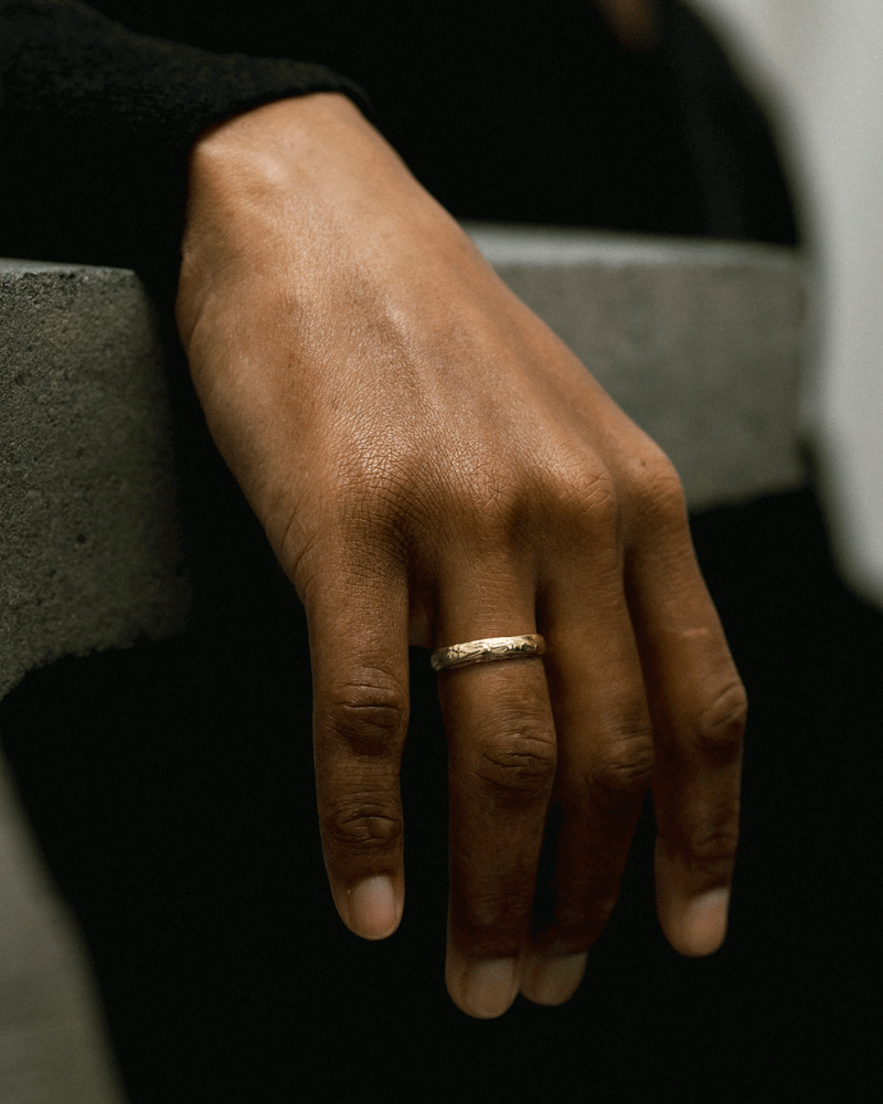 LXV 4mm Gold Molten D Shape Wedding Band