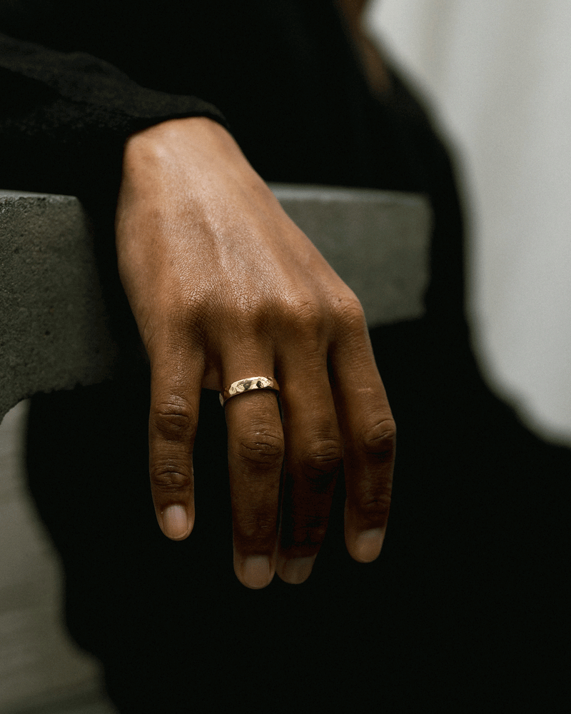 LXVI 5mm Gold Hammered D Shape Wedding Band