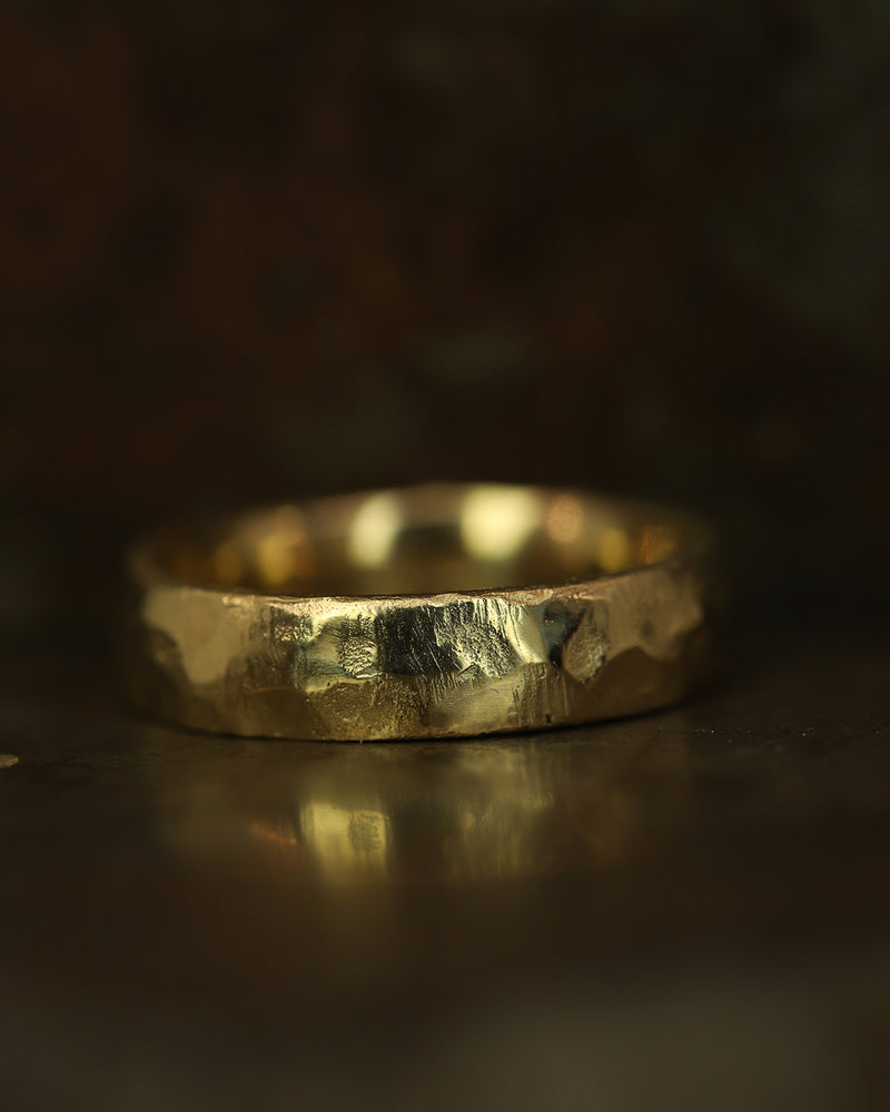 LXVI 5mm Gold Hammered D Shape Wedding Band