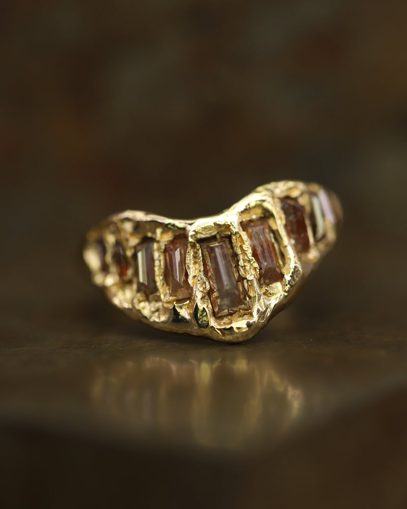 LX Wine Red Baguette Diamond Extra Large V Shape Scatter Ring