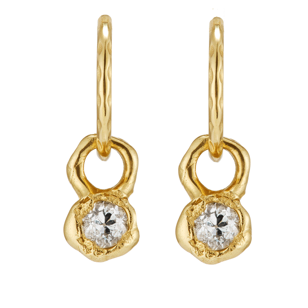 X 0.5ct Old Cut Diamond Drops | LI 10mm Hammered Clicker Hoop Earrings