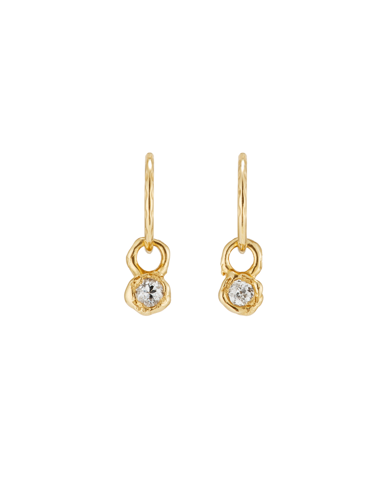 X 0.5ct Old Cut Diamond Drops | LI 10mm Hammered Clicker Hoop Earrings