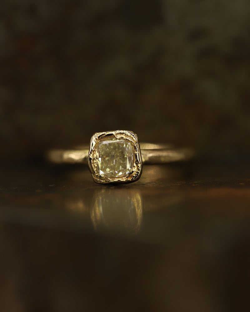 X 0.75ct Lemon Cushion Diamond Organic Engagement Ring