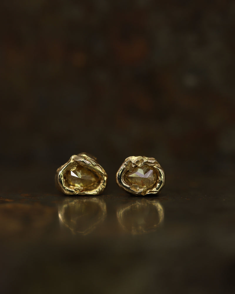 X 0.76ct Tangerine Rose Cut Organic Diamond Stud Earrings