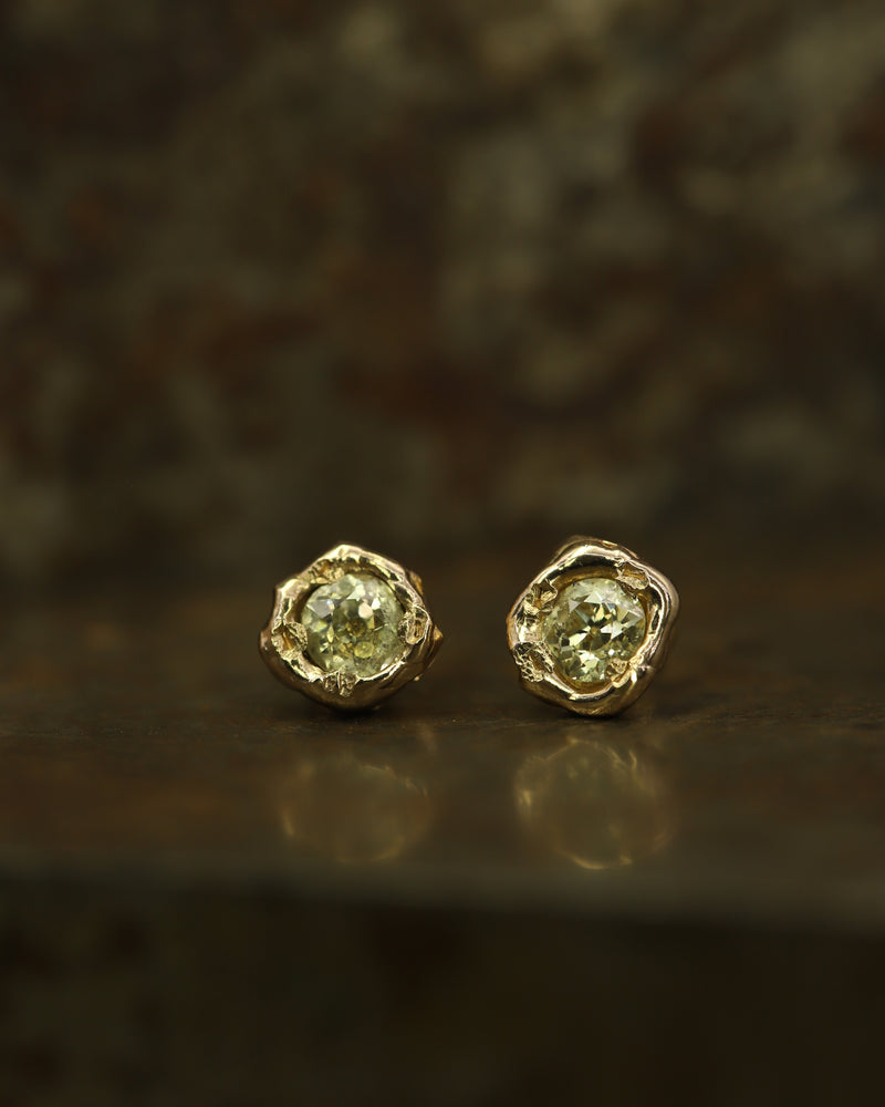 X 0.75ct Old Cut Yellow Diamond Stud Earrings